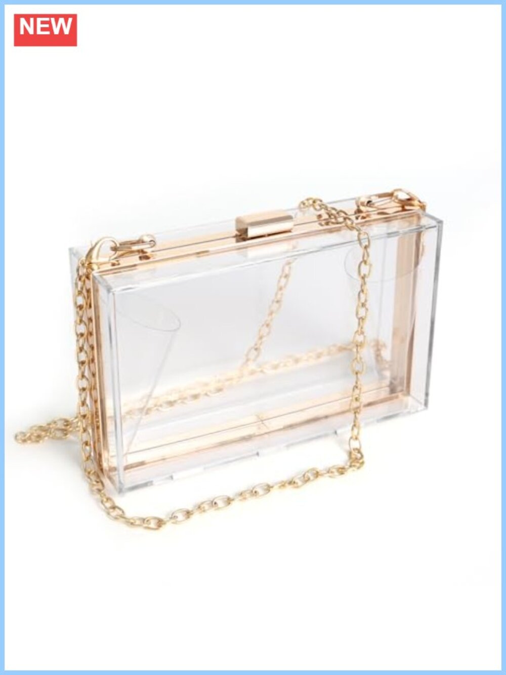 Clear Acrylic Purse Stadium Approved Crossbody Clutch with Gold Chain